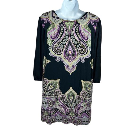 Cha Cha Vente Boho Tunic Top Sz XL Paisley 38/4 Sleeve Blouse Bohemian Long Fit - Picture 6 of 6